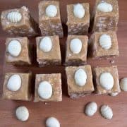 Top view of Malt Slice with Milkybar Easter Eggs cut into squares.